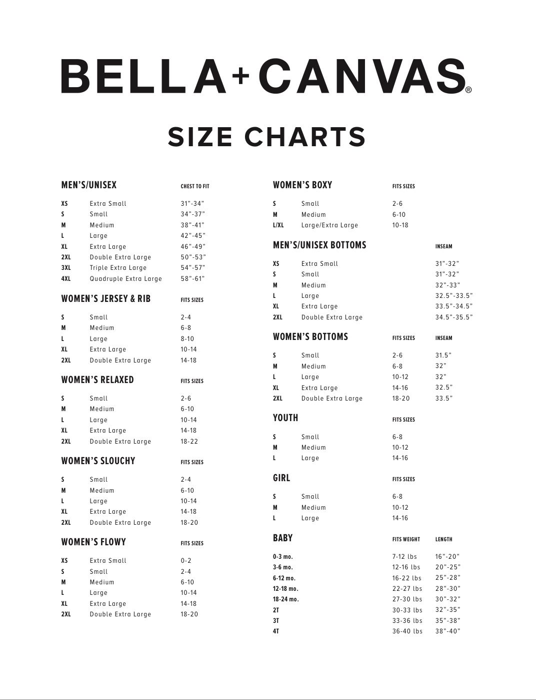 Size Chart » Zulu Foxtrot